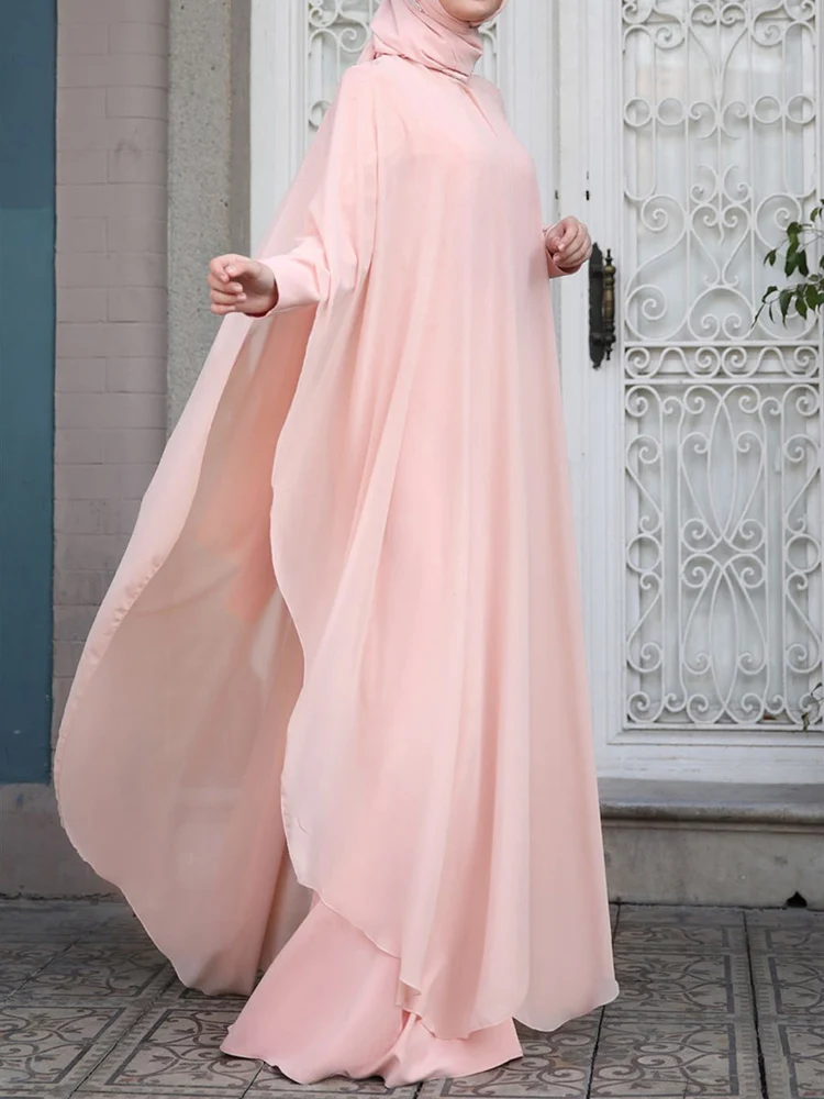 ZANZEA Muslim Fashion Long Dress Eid Mubarek Chiffon Abayas For Women Ramadan Robe Isamic Clothing Turkey Abaya Hijab Vestidos