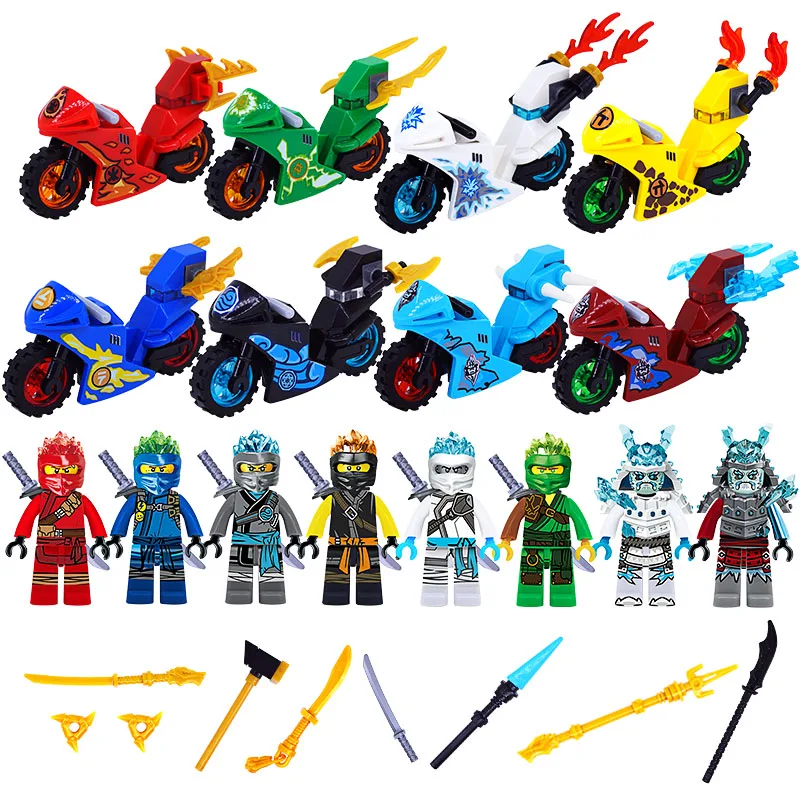 24 pçs ninja conjunto mini boneca de brinquedo figura fantasma mal pythor choprai rai mezmo motocicleta jay cole kai zane lloyd bloco de construção brinquedo