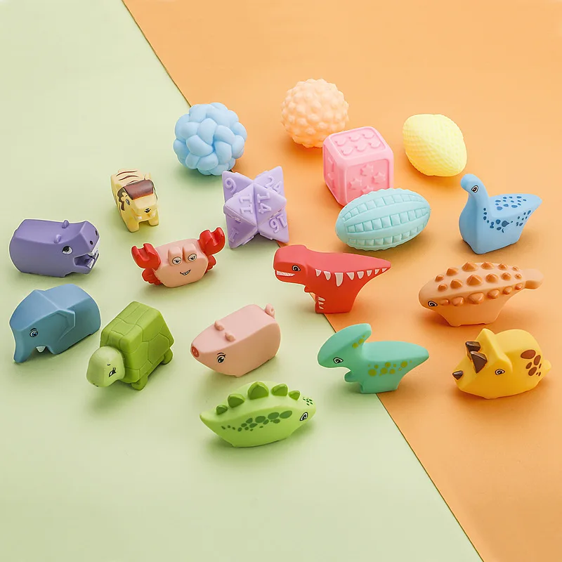 Cute Animals Baby Shower Toy Soft Rubber Float Squeeze Sound Swimming Water Toys Net Bag Bathroom Organizer Toys For Baby Bath