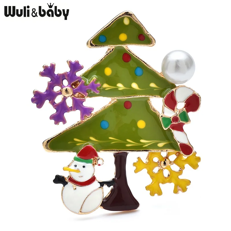 Wuli&baby Snowman And Christmas Tree Brooches Pins For Women Enamel Happy Gifts New Year Tree Brooch