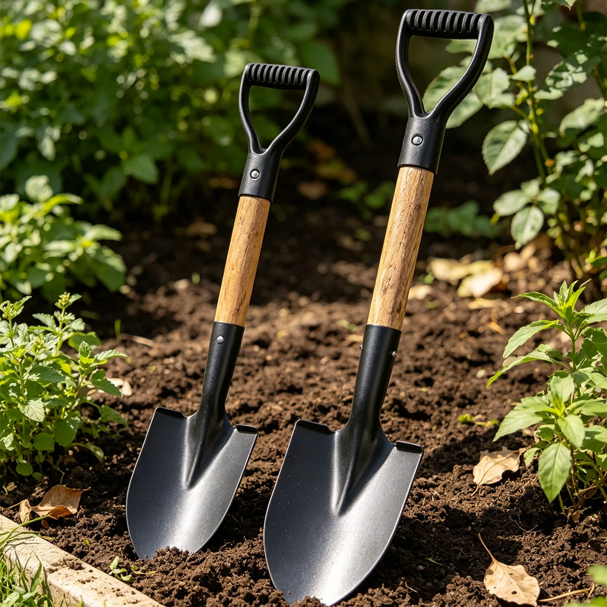 2Pcs Garden Hand Shovel Set, Large & Small D Grip Spade for Digging, Transplanting, Camping, Beach & Yard Work