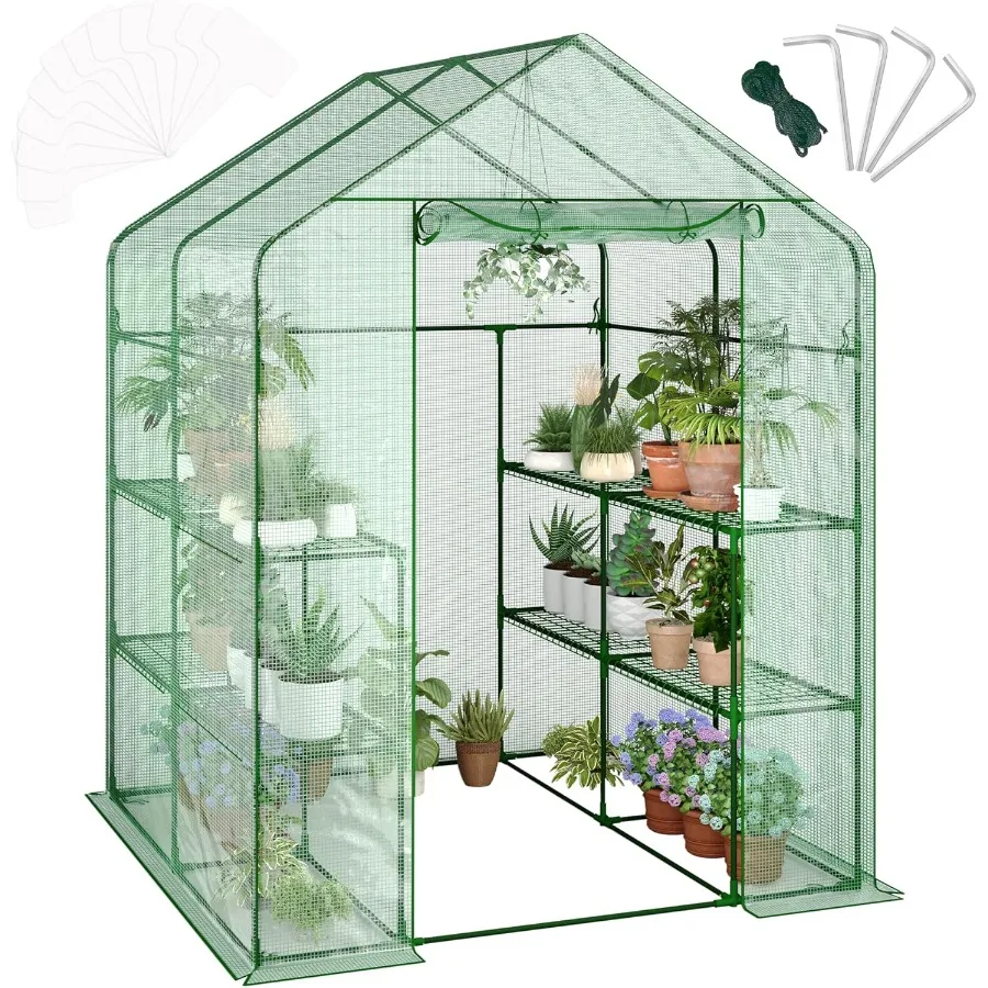 

Greenhouses for Outdoors with 12 Wire Shelves 4.7 x 4.7 x 6.4 ft Portable Greenhouse with Thicken PE Cover Roll-up Zipper Door