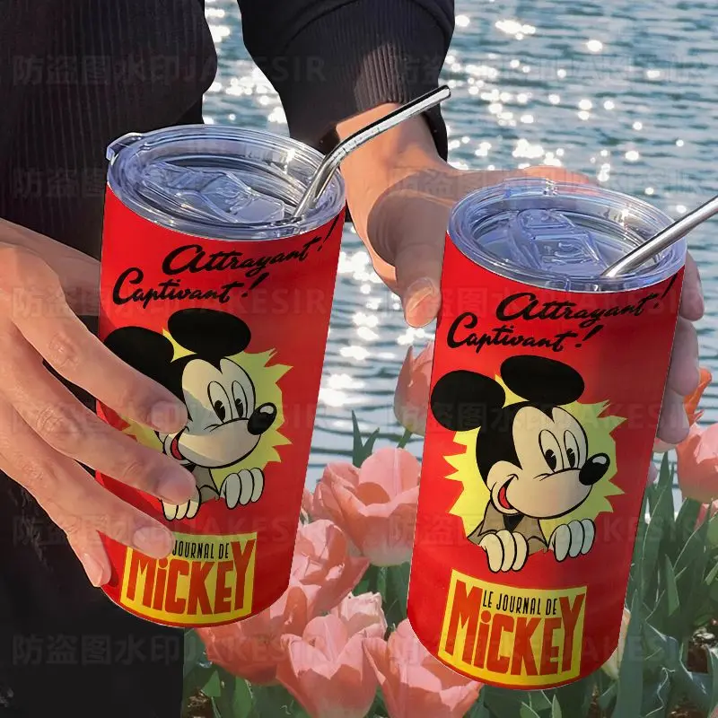 Disney Mickey cartoon thermos cup with straw coffee cup ins high-looking portable stainless steel water cup for boys and girls