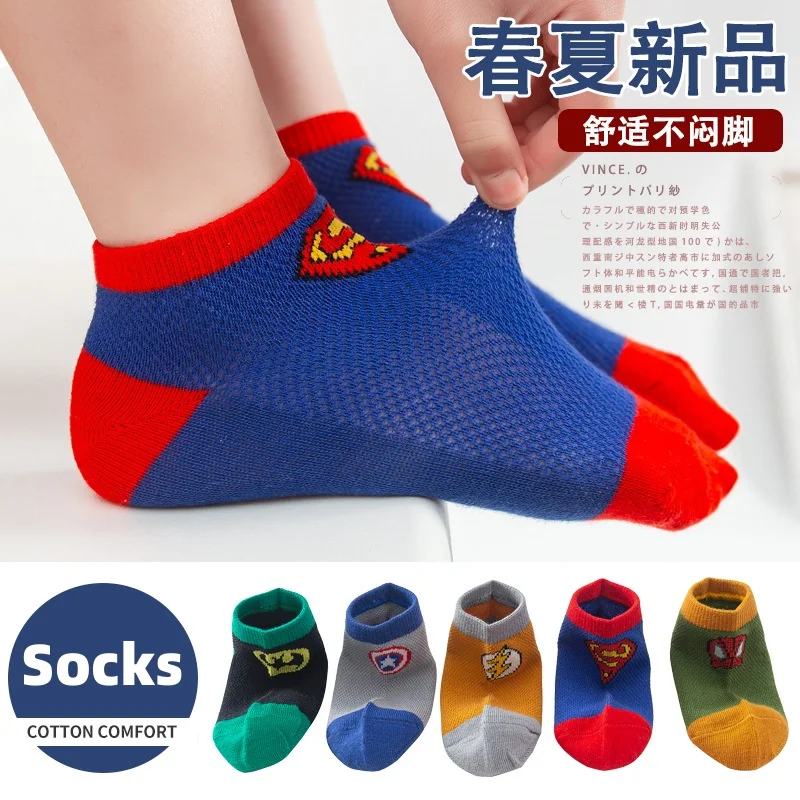 Cartoon Mesh Socks Breathable Marvel Spiderman Kids Socks Cotton Summer Children‘s Gifts Baby Boys Short Socks 3-8 Years