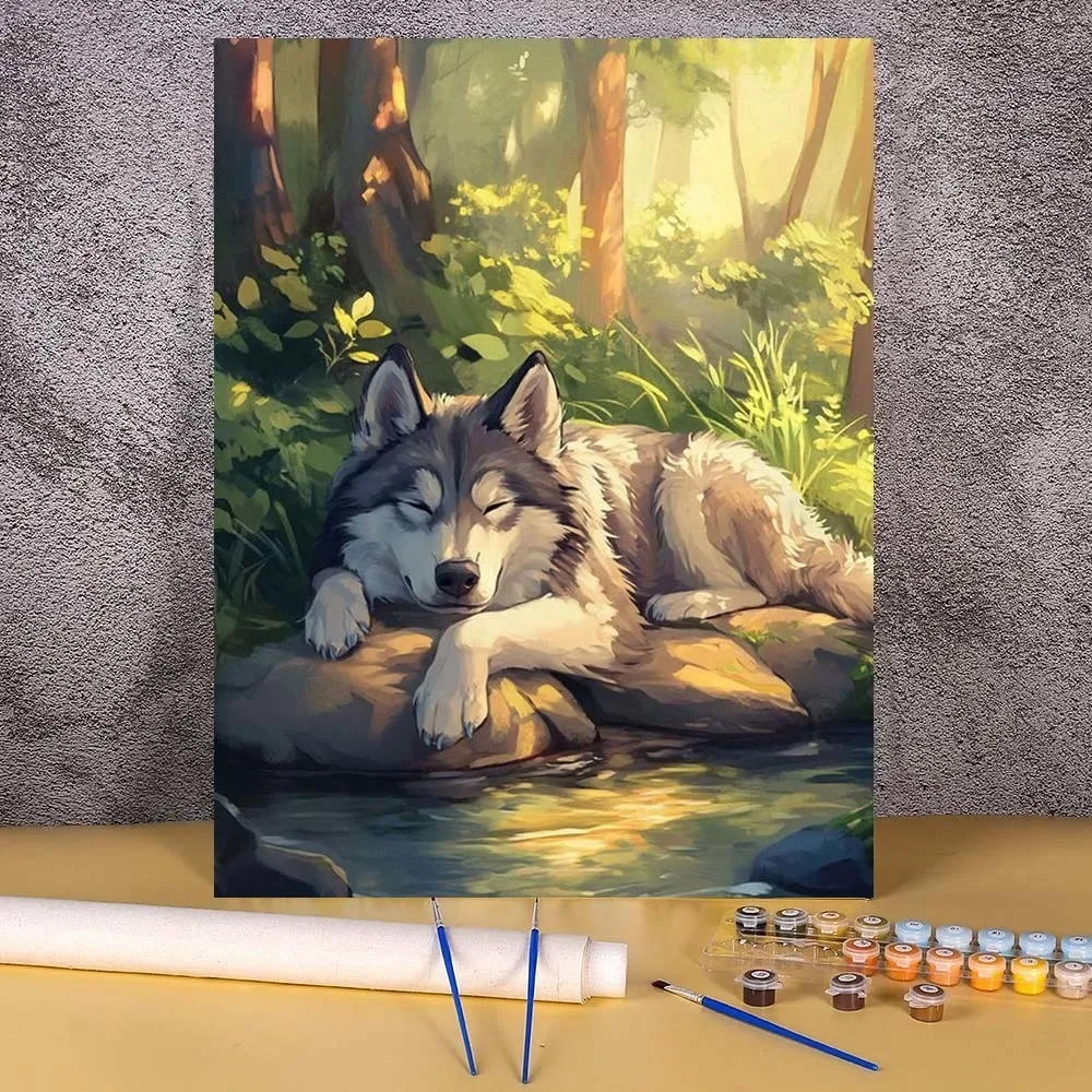 

Painting By Number Forest Wolf Drawing On Canvas HandPainted Art Gift DIY Pictures By Number Animal Kits Home Decoration