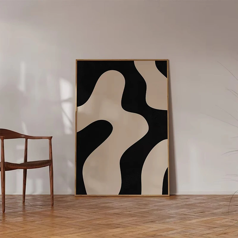 Modern Abstract Line Beige Black Minimalist Posters Prints Diamond Painting Wall Art Pictures Living Room Home Decoration