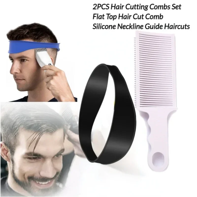 Hair Cutting Fading Comb Set Flat Top HairCut Combs Men's Silicone Neckline Guide Haircuts Curved Headband Hair Salon Tools