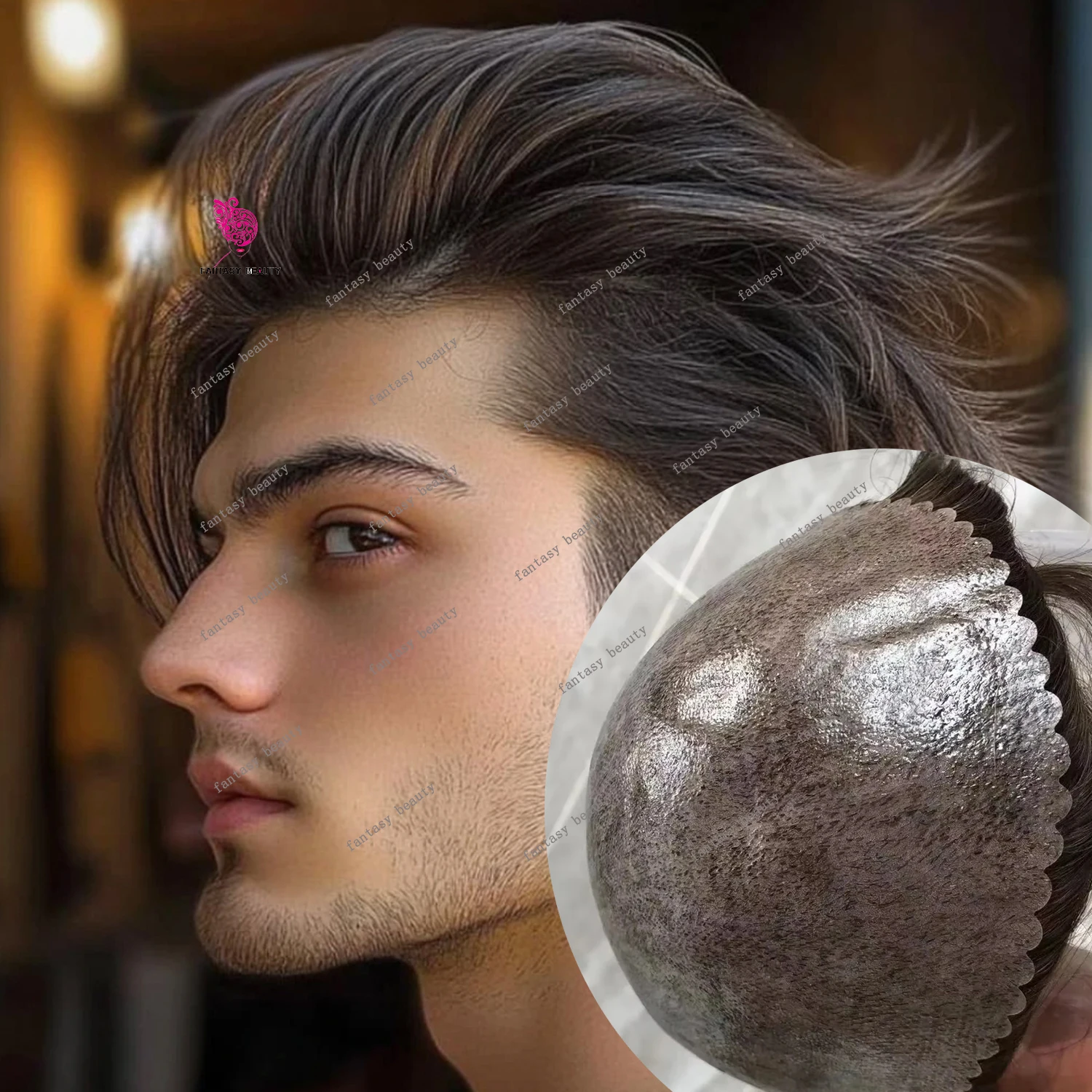 

Brown Hair Mens Cheapest Toupee Natural Hairline 100% Human Hair Wigs Strong Durable Full Micro Skin System Capillary Prosthesis