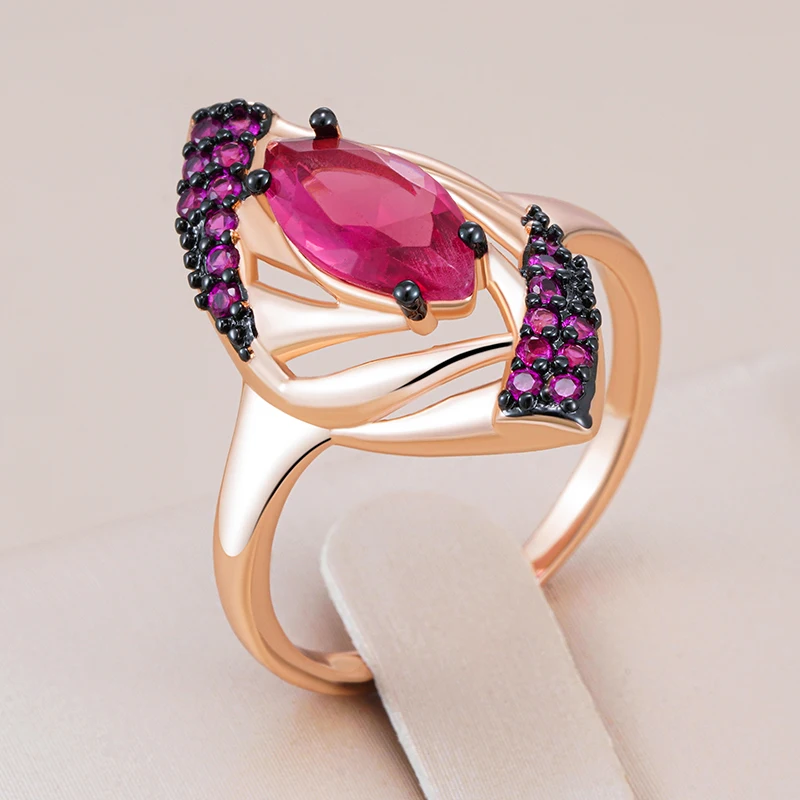 Kinel Hot Shiny Red Natural Zircon Rings for Women Fashion Geometry 585 Rose Gold Color High Quality Daily Fine Vintage Jewelry