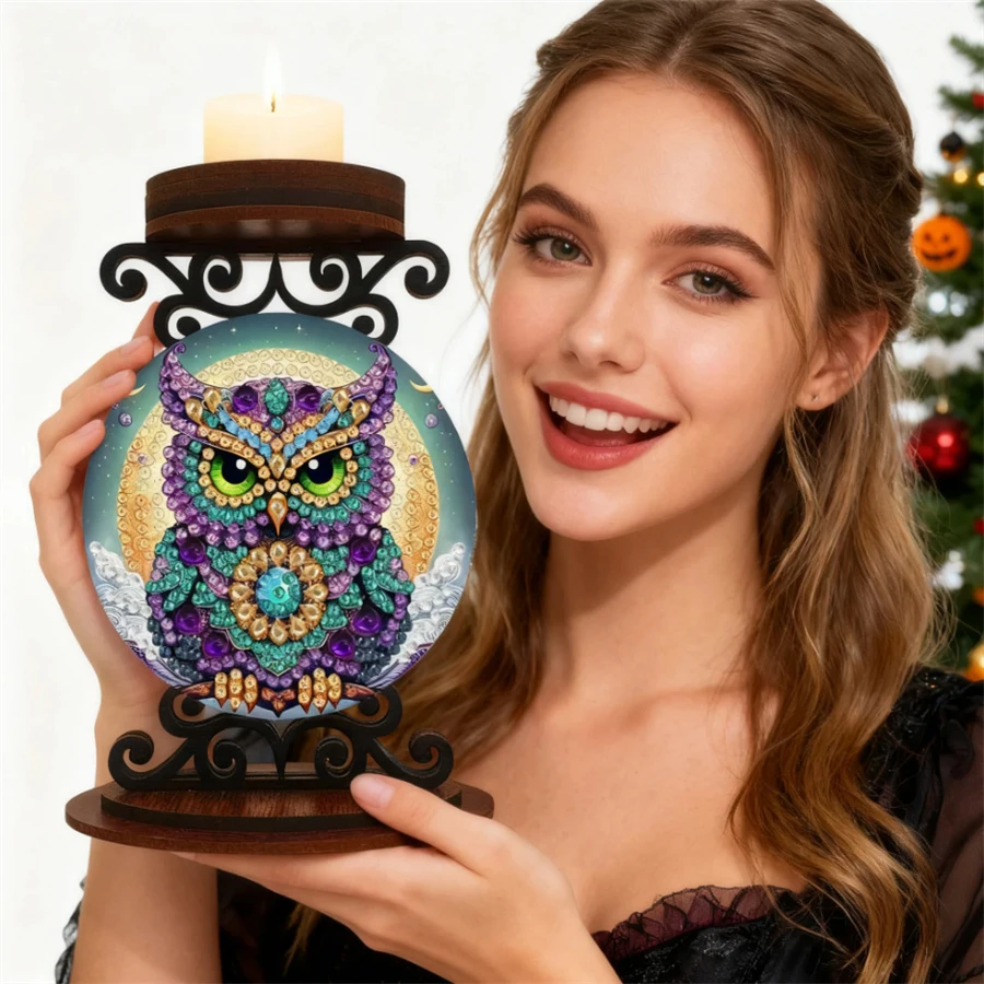 

2025 Рождественский подсвечник с алмазной живописью, украшения, настольный подсвечник для чайной свечи, 5D DIY, алмазный художественный мини-подсвечник