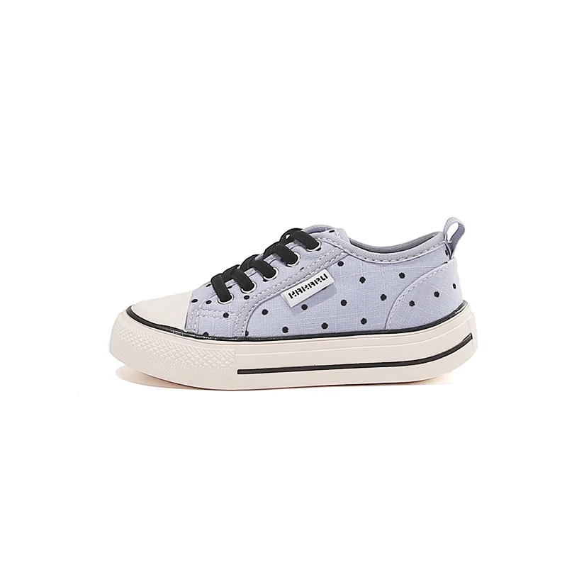 Zapatillas de Lona Azul Claro con Puntos para Niños, con Cordones Negros, Puntera Blanca, Suela de Goma Gruesa Antideslizante, para Niños y Niñas, para Uso Diario Informal
