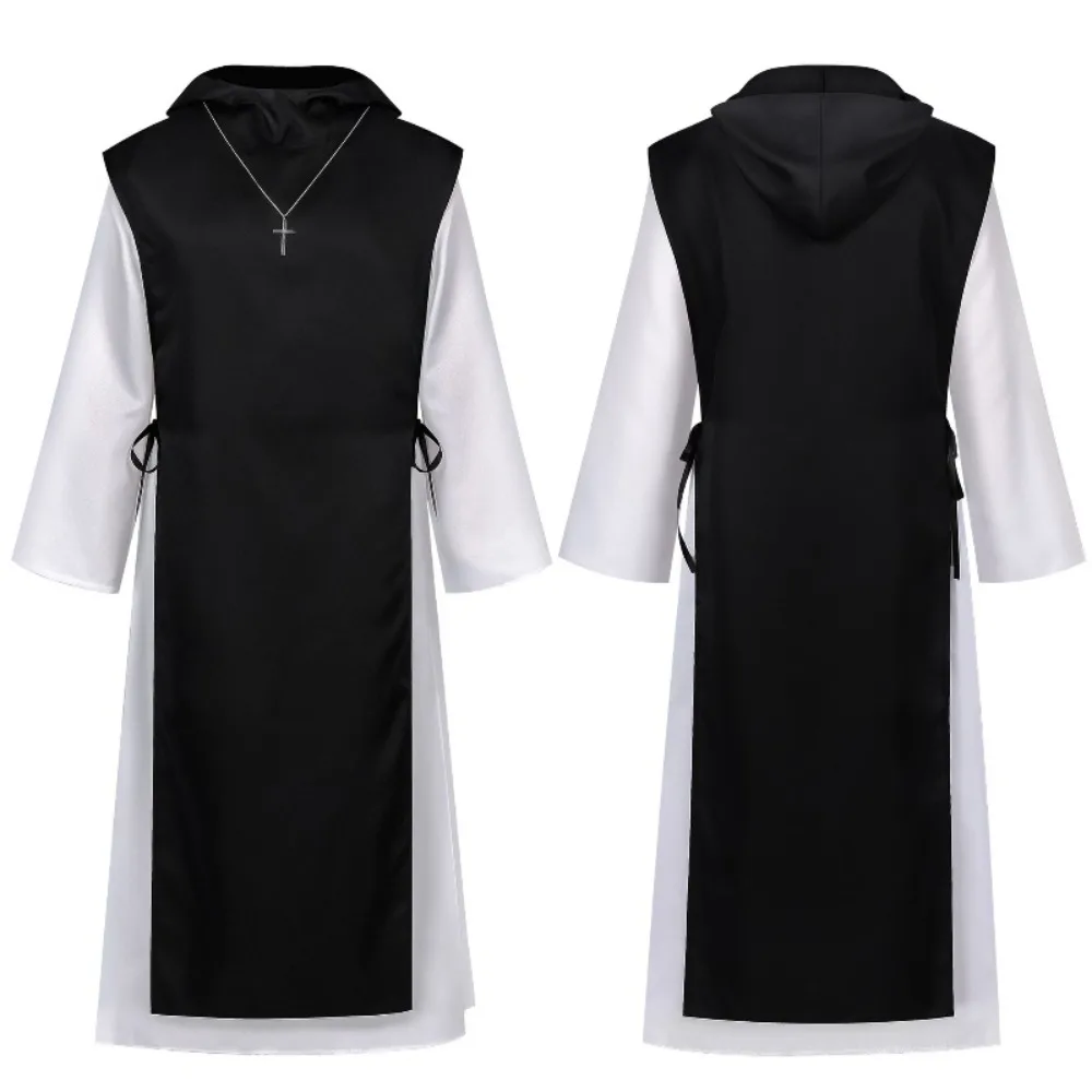 

Medieval Renaissance Monk Robe Grim Reaper Cosplay Full Set Hooded Cloak Belt Necklace Adult Unisex Halloween Comic Con Outfit