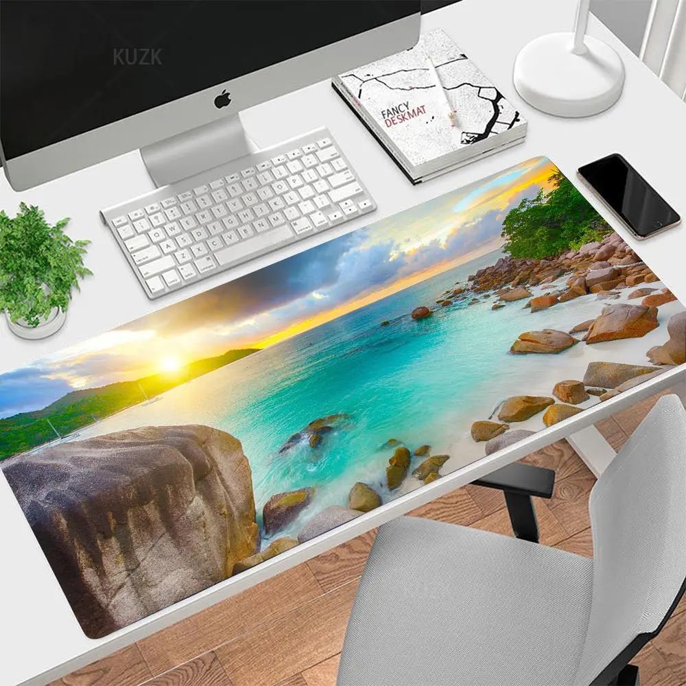 Gaming Mousepad Beach Landscape Extended Large Mouse Pad Non Slip Rubber Desk Pad Gamer Computer Keyboard Pad Desk Accessory