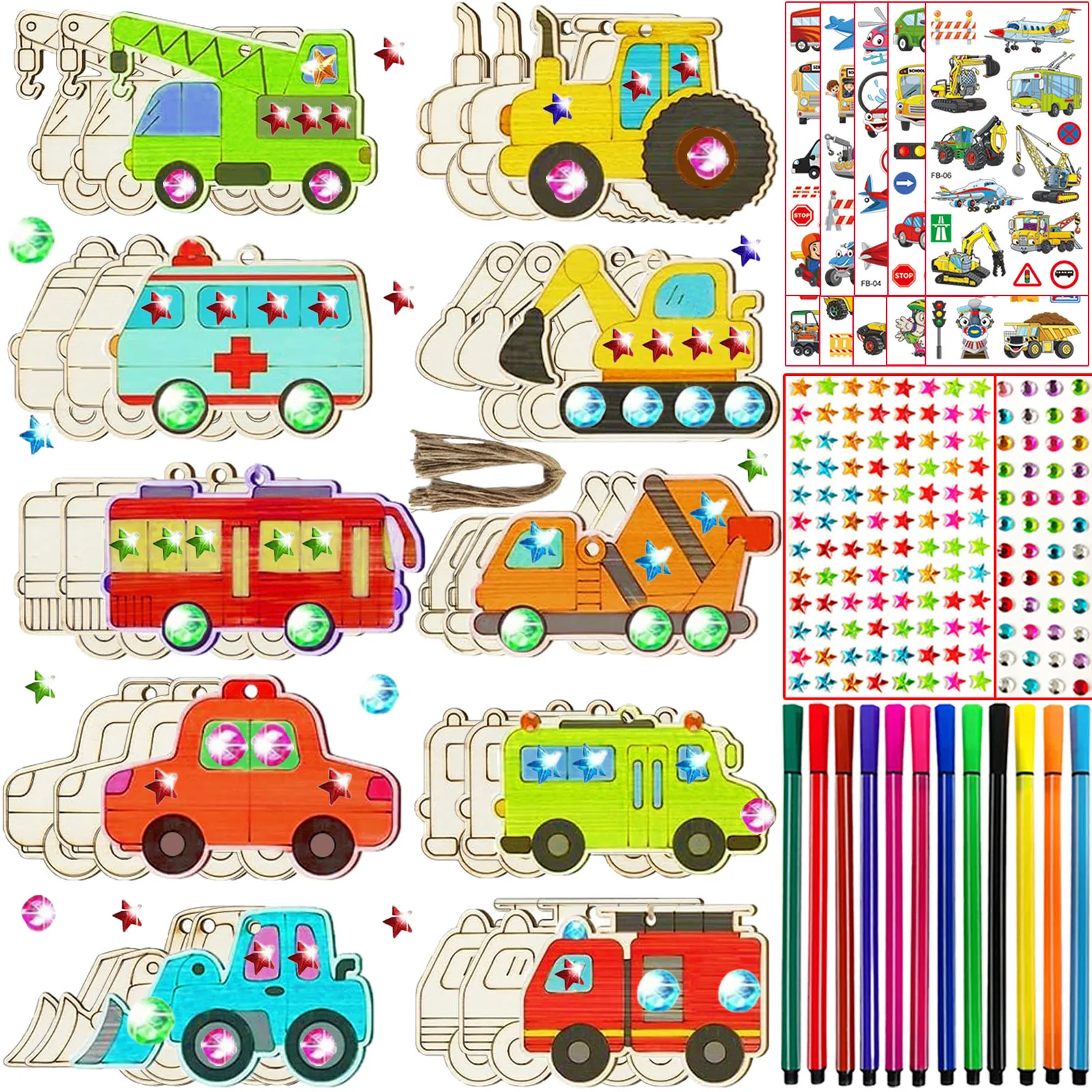 246PCS wooden transportation DIY coloring craft set, transportation wooden craft set, birthday party craft gift