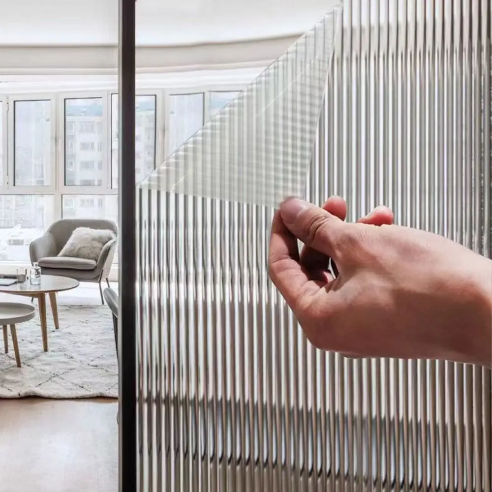 Reeded Glass Window Privacy Film Opaque UV Protection Static Shading Glass Frosted Film Anti-peep Stripe Decorative Window Film