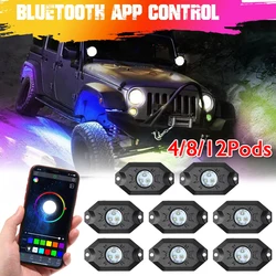 4/8/12Pods RGB LED Rock Lights Underbody Glow Light for Cars Off Road Truck (App Remote Control)