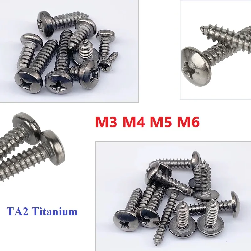 M3 M4 M5 M6 TA2 Pure Titanium Cross Pan Round Head Self Tapping Screws Mushroom Head Wood Screw Length 6~30mm