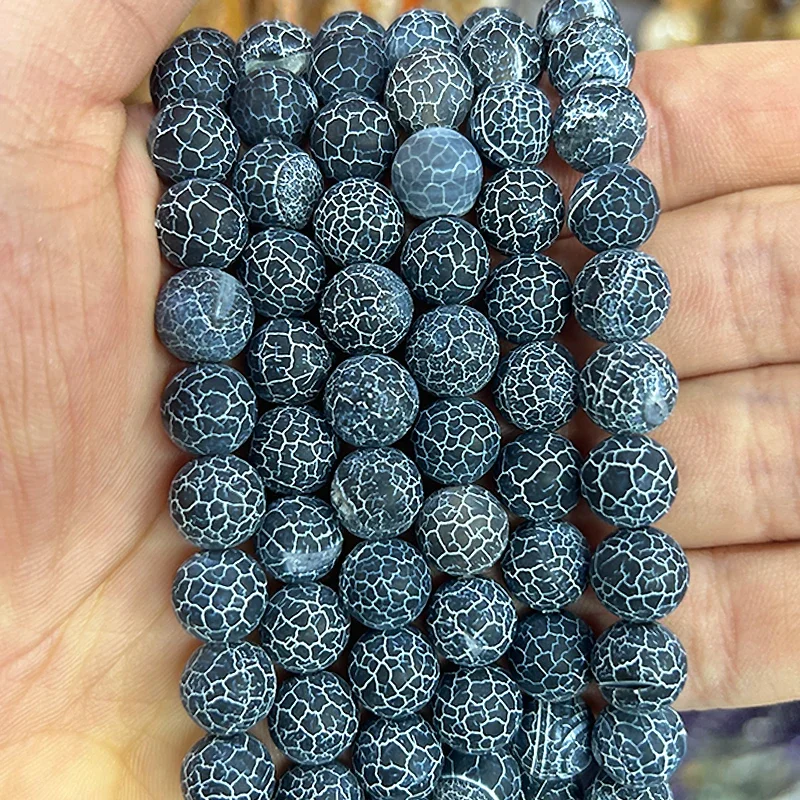 Handgefertigte, matte Perlen aus gefrorenem, rissigem, schwarzem Achat für die Schmuckherstellung, DIY-Ohrstecker, Schlüsselanhänger, Halbkette, 15' Strang, 4/6/8/10 mm – Detail 6