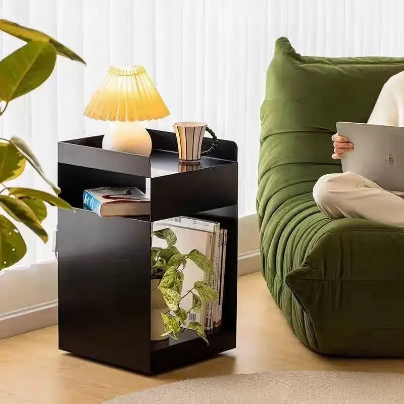 Recessed Bedroom and Living Room Bedside Table Storage Cabinet Multi-Functional Bedside Cabinet Storage Unit with Wheels