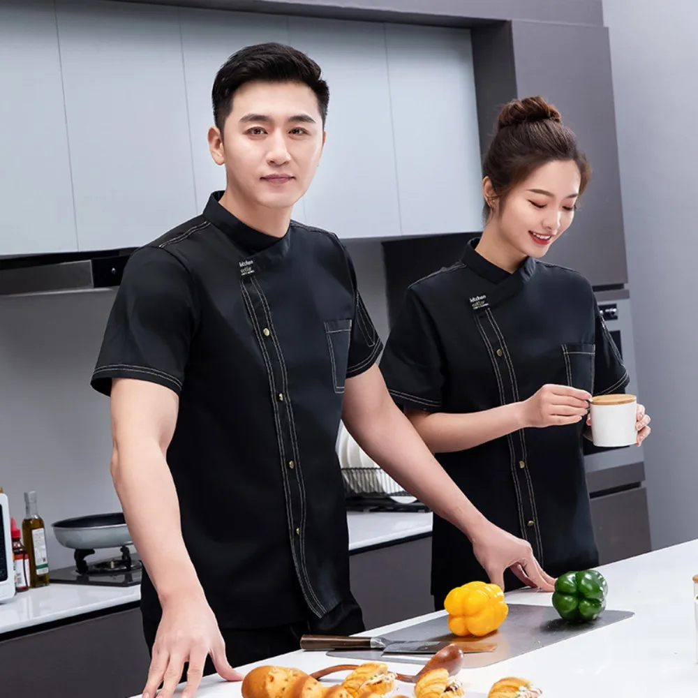 2025 Summer Short-Sleeve Chef Uniform for Men - Breathable Thin Workwear for Restaurant, Hotel & Kitchen