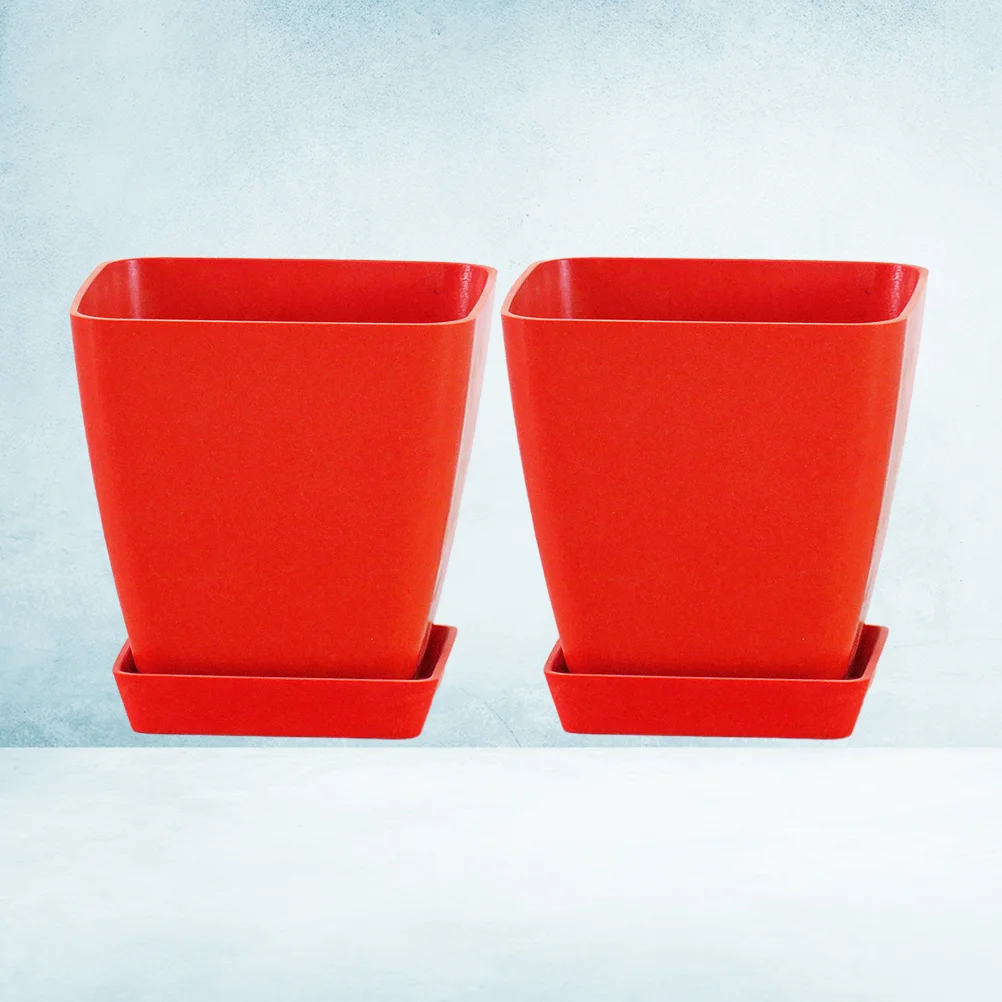 

2 Sets Artificial Plants Outdoors Flower Pot Small Square Pots Planters for Red