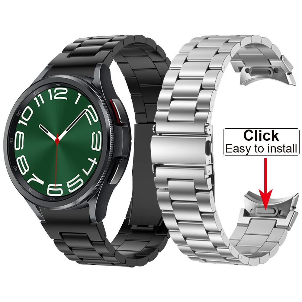 Click Easy Fit Metal Steel Link Bracelet Band For Samsung Galaxy Watch 6 Classic 47mm/Watch5 Pro 45mm/Watch4 46mm Strap No Gaps