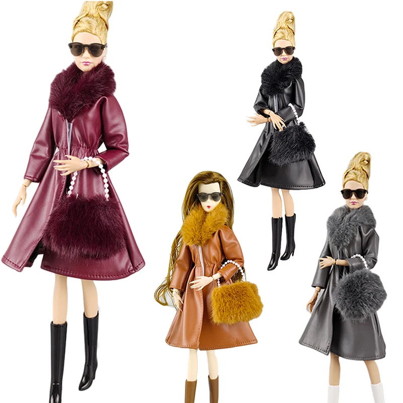 Fur Leather Fashion Doll Clothes Set For 11.5" Doll Outfits Coat Jacket Bag Boots 1/6 Dolls Accessories Kids Toys view 3