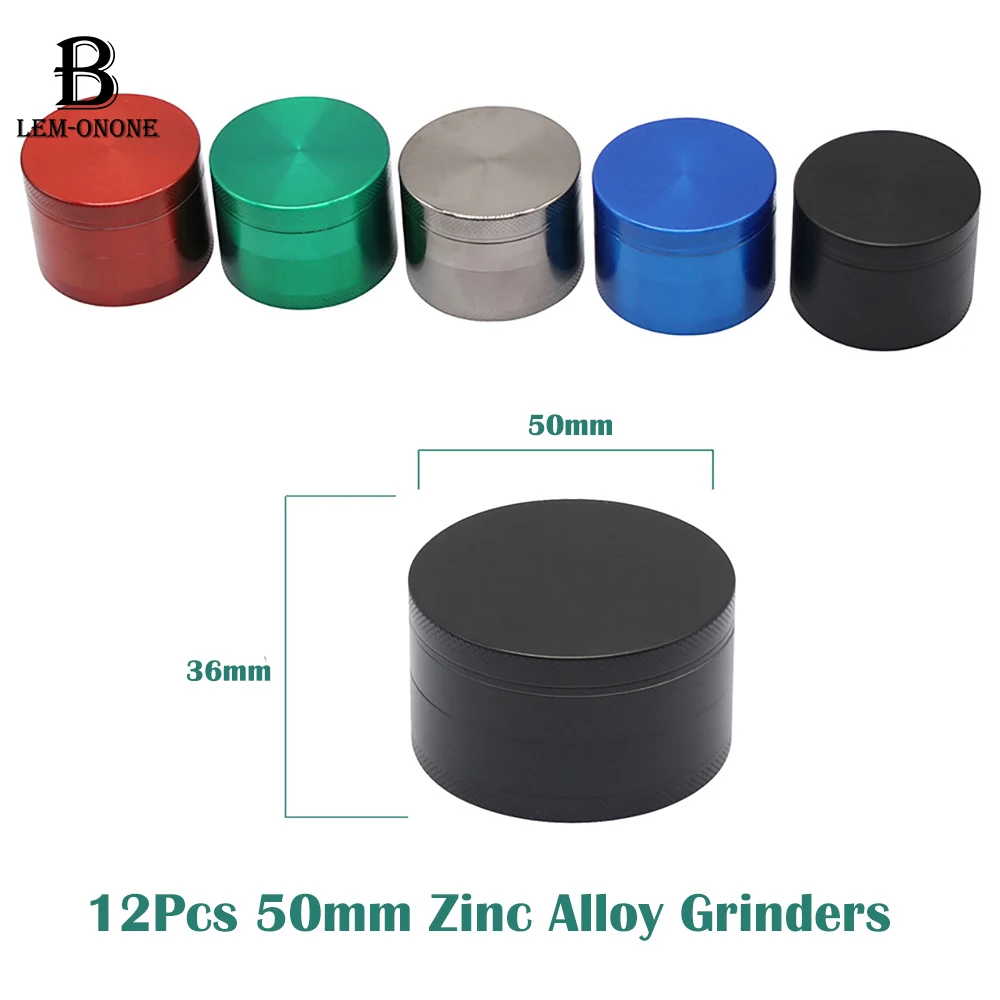 

12Pcs, 50mm, Kirsite Herb Grinder, 4-layers, Tobacco Crusher, Spice Mills for Kitchen Tools, Smoking Accessories Smoker Gifts