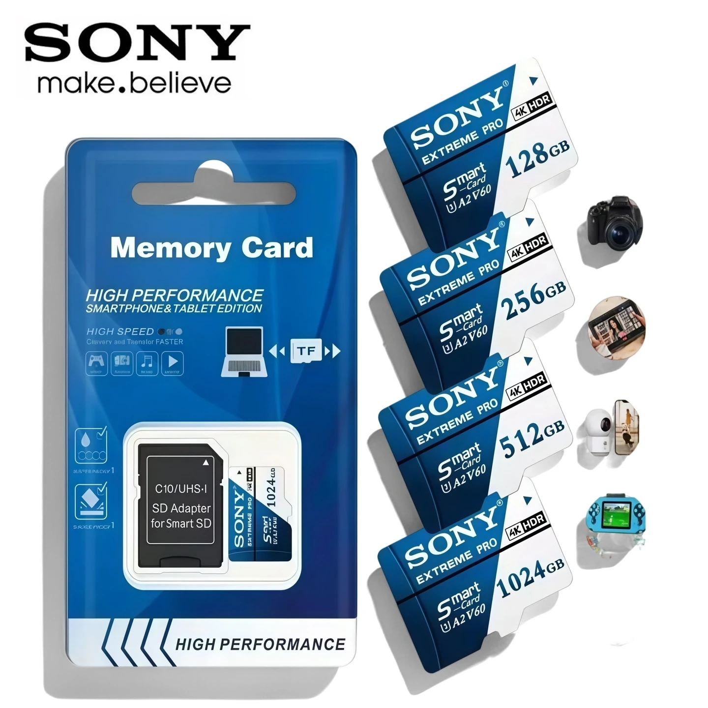 NOUVELLE Carte Micro TF SD Sony Extreme Pro 1 To, Carte Mémoire SD Haute Vitesse, Carte TF 128 Go 256 Go 512 Go 64 Go 1 To pour Téléphone, Appareil Photo, Drone, PC