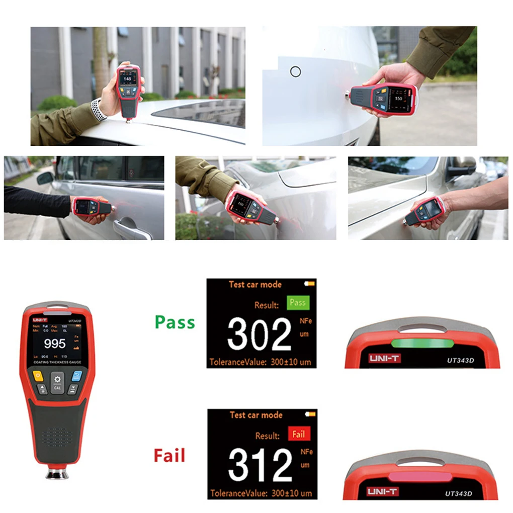 UNI-T Jauge d'épaisseur de revêtement de peinture de voiture UT343D Compteur numérique Mesure NFE Galvanoplastie Métal Matériaux ferreux Testeur de film