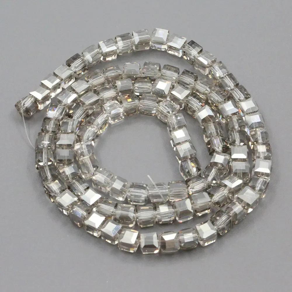 6mm Natural Gray Crystal Glass Faceted Cube Cubic Loose Beads 24