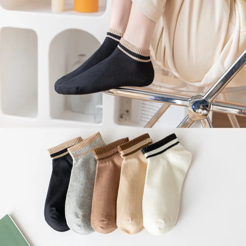

1/5 pairs Casual comfortable women's short socks spring summer fashion versatile sports socks striped low cut trendy boat socks