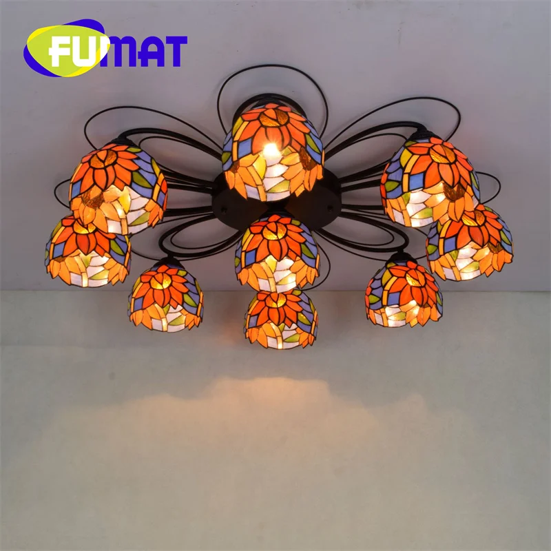 

FUMAT Tiffany Sunflower stained glass multi-head ceiling light deco the living room Restaurant Hotel bar flush mount light