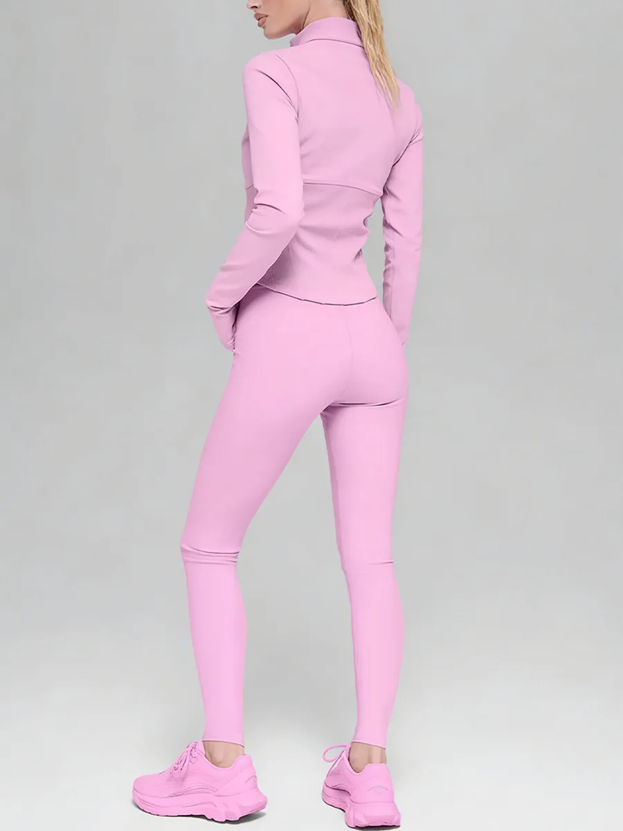 SEEKSUC Women's Quick Drying Yoga Suit Long Sleeved Zipper Slim Fit Tops Breathable Leggings Gym Outdoor Fitness Sportswear