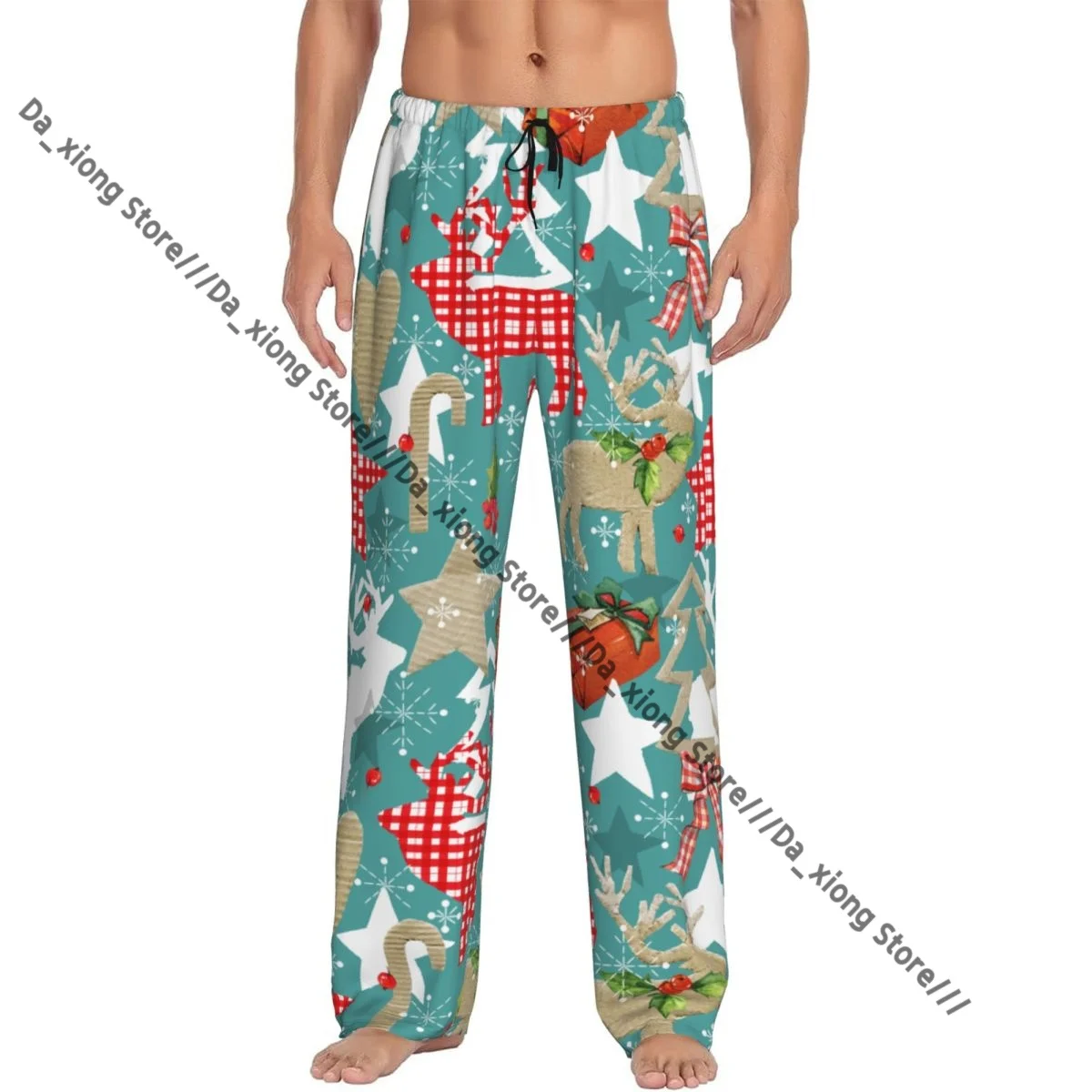 

Men's Casual Pajama Sleeping Pants Christmas Reindeer Forest Collage Vintage Pattern Lounge Loose Trousers Comfortable Nightwear