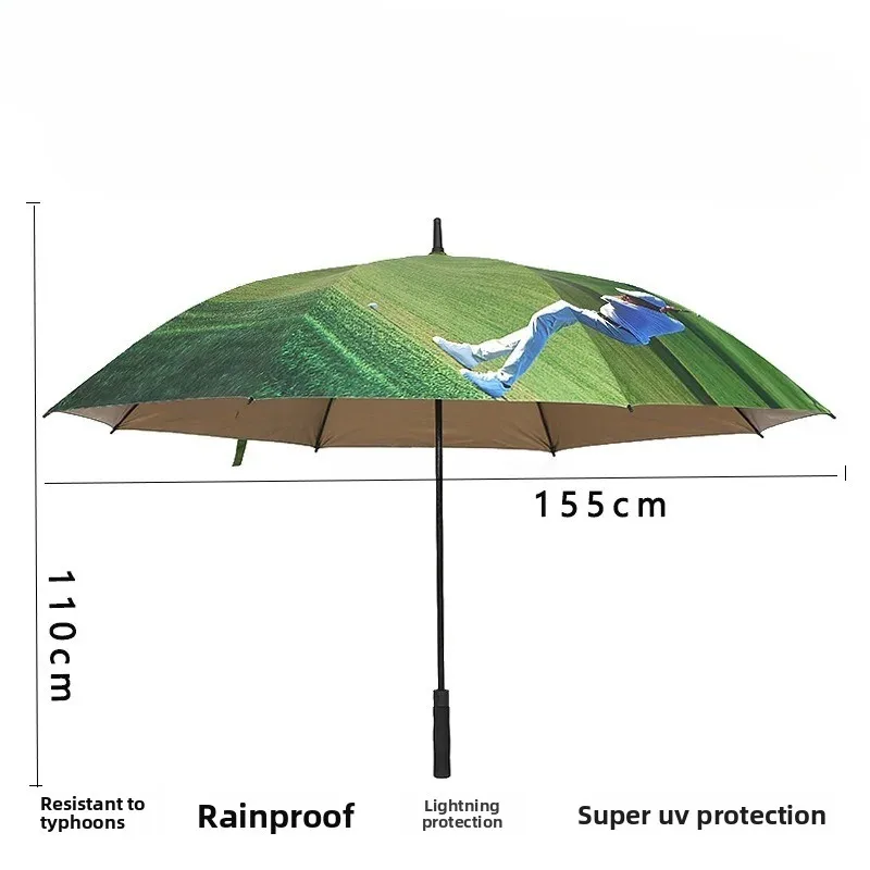 

‌34Inch Auto Open Golf Umbrella Heavy Duty Typhoon Proof Windproof Rainproof Super Anti UV Protection Long Handle Straight Shaft