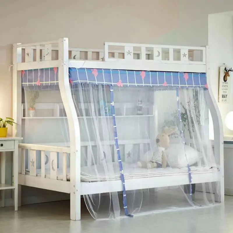 Breathable Cotton Mosquito Net Encrypted Ladder Double Door Design Lower Bed Matress Shape Children's Twin Bed with Glass Fib...