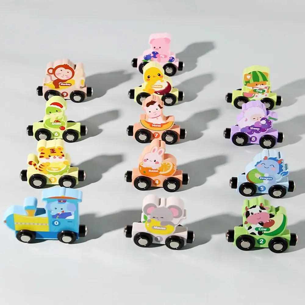 数字/動物/フルーツ/恐竜 磁気木製電車のおもちゃ 教育的数学演算練習 磁気デジタル電車