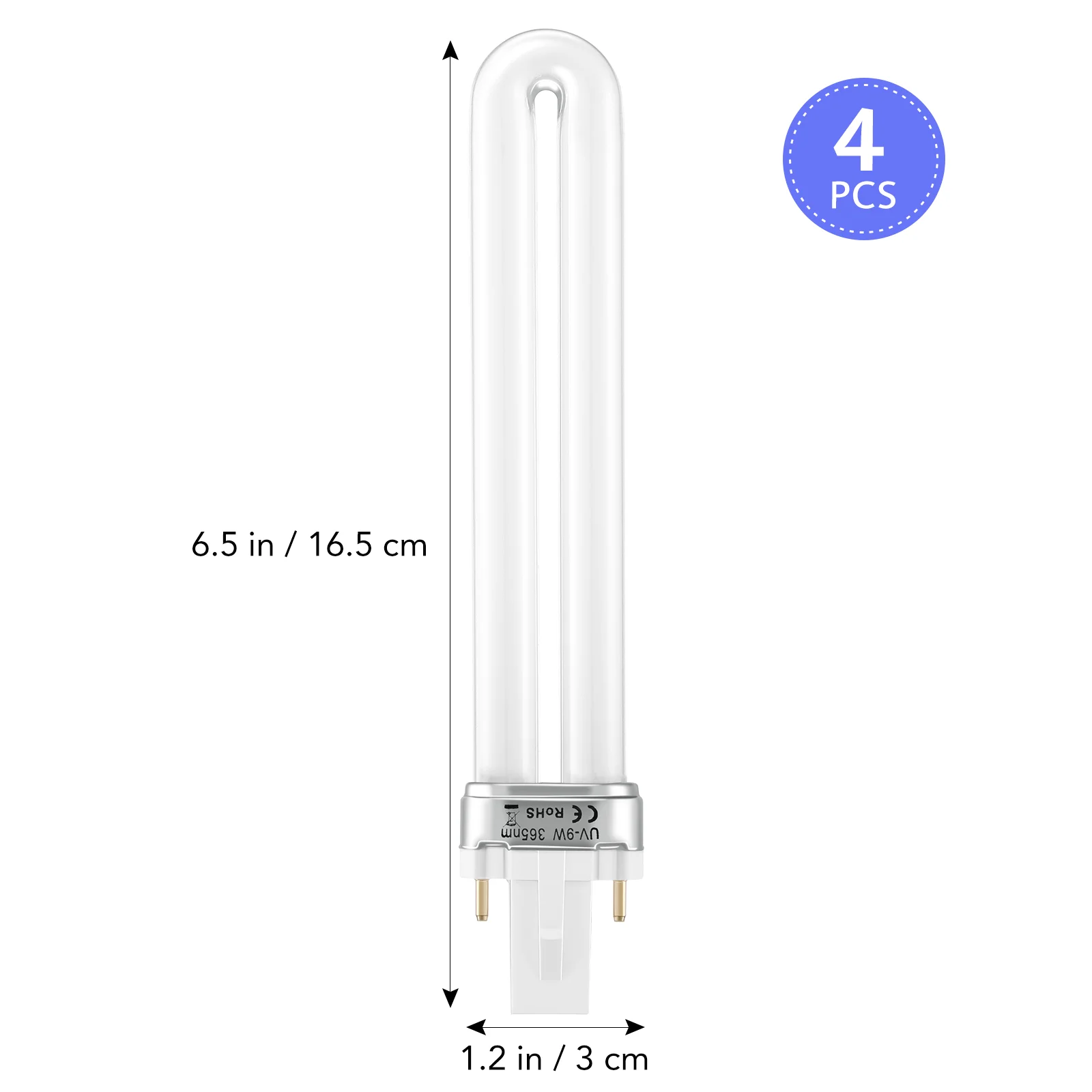 เครื่องเป่าเล็บ UV จำนวน4ชิ้นหลอดไฟสำหรับเปลี่ยนหลอดไฟรางไฟ LED อุปกรณ์เสริม365nm รูปตัวยู9วัตต์