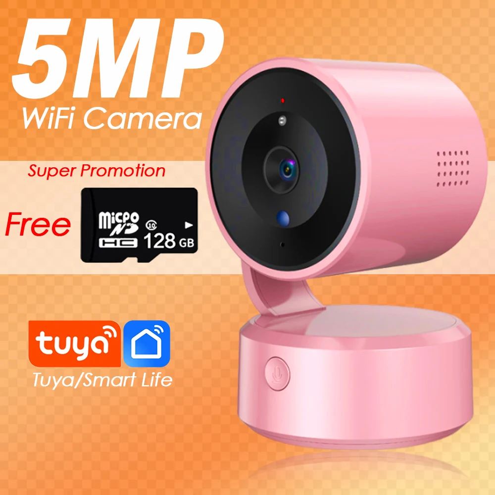 Mini cámara de seguridad de 5MP, Wifi, PTZ, Audio bidireccional para interiores, 360, videovigilancia inalámbrica, cámaras CCTV, Monitor inteligente para bebés en casa, Tuya