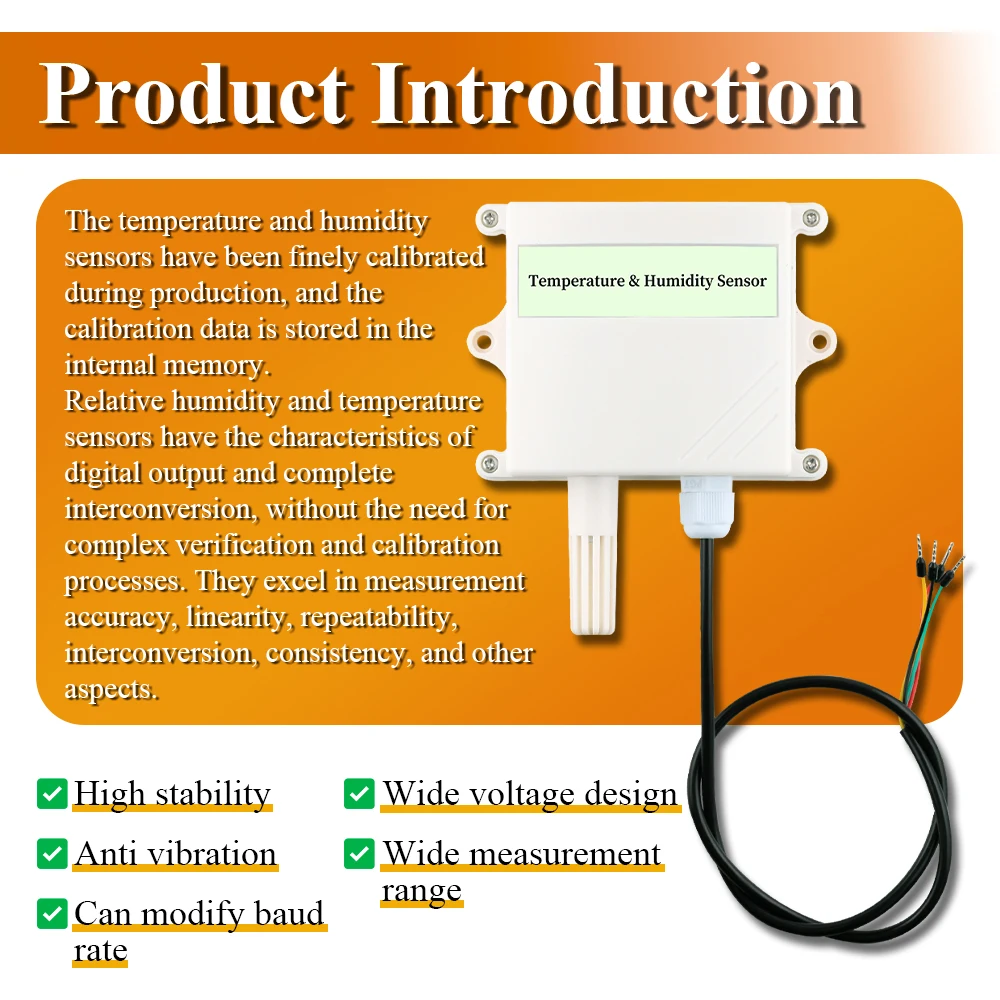 RS485 Analog 0-5V 0-10V 4-20mA Waterproof Temperature Sensors Digital Display Transmitter with Temperature Humidity Sensor Probe