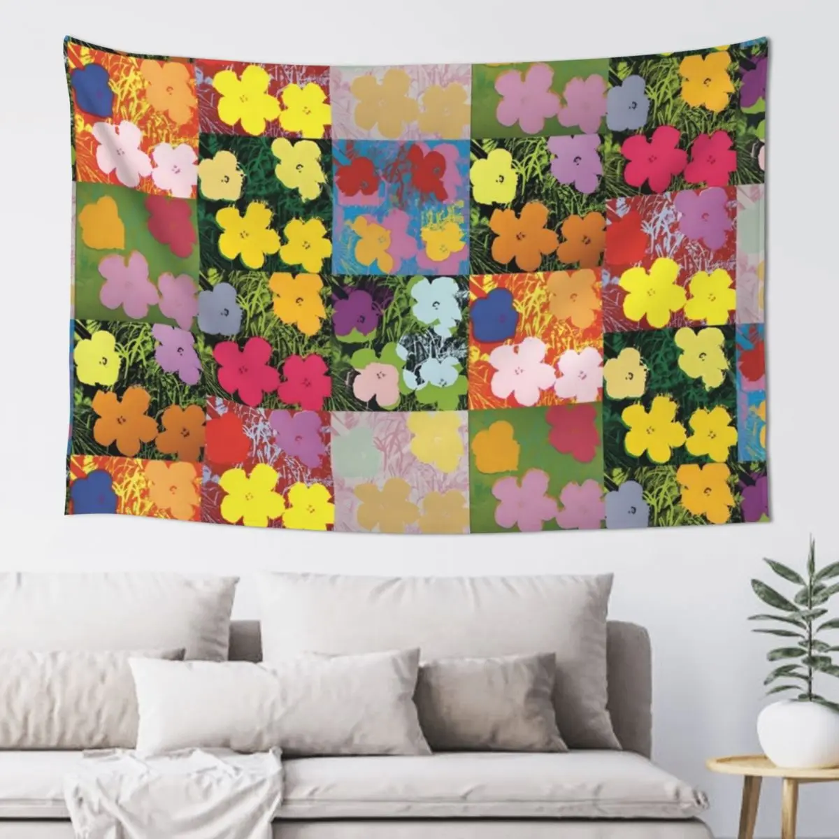 

Flowerhol Warhol Prints Flowers 2 Pink, Yellow and Orange Tapestry House Decorations Room Decor Cute Tapestry