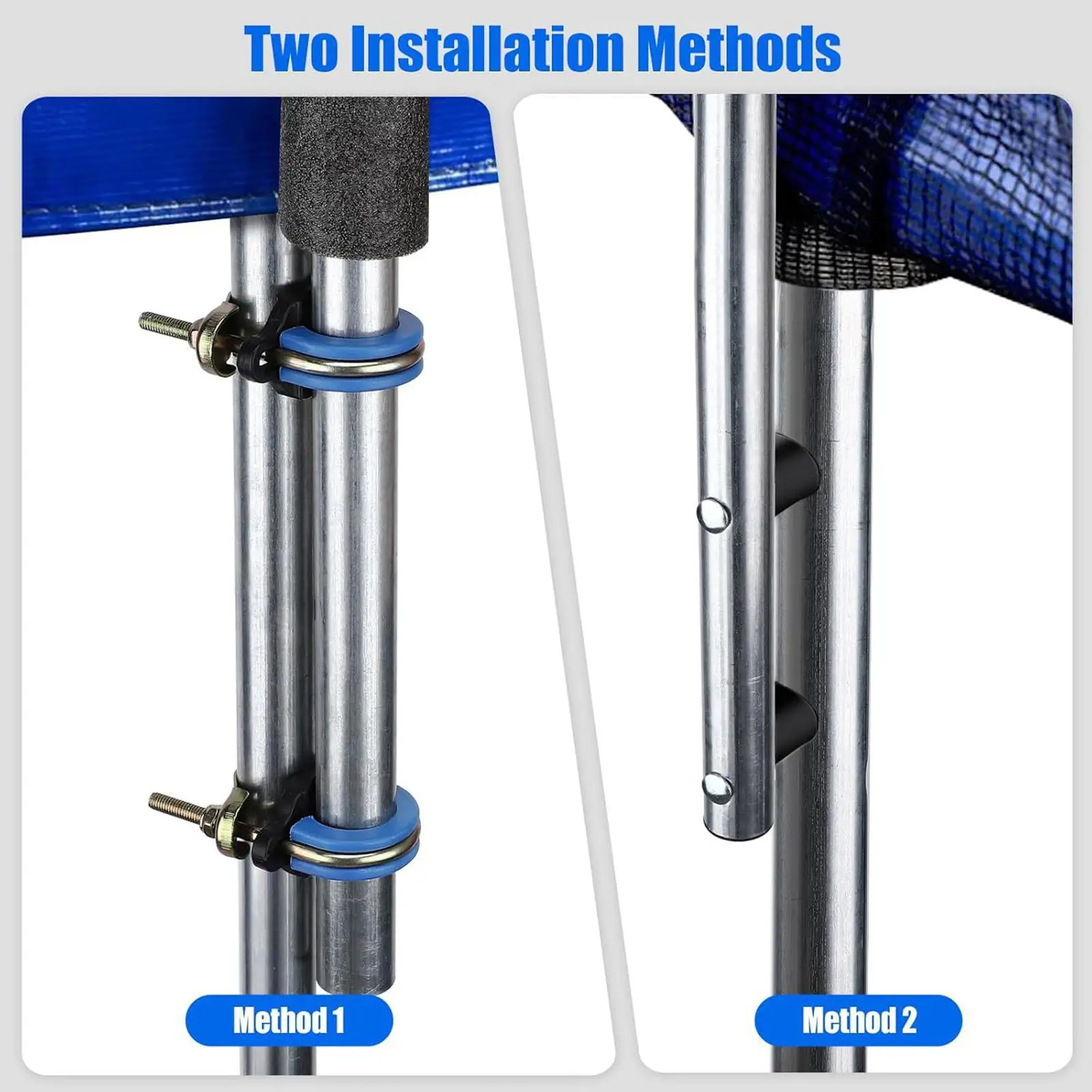 High Strength Trampoline Replacement Pole with Foam Protectors Galvanized Mounting Hardware Kit for Home Security Enclosure