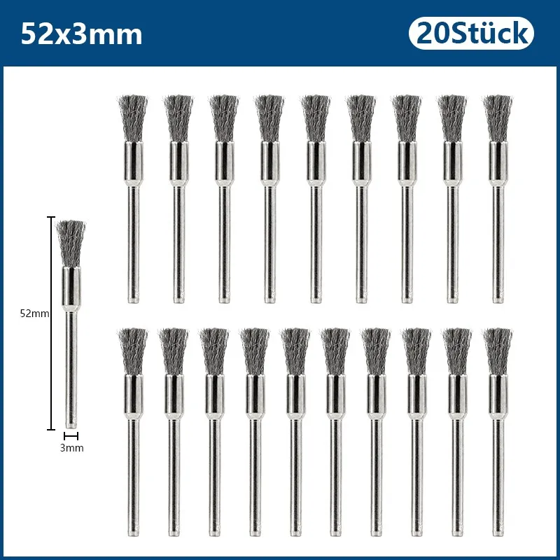 CMCP 10/20 Stück 3,0 mm Schaft Stahldraht Radbürsten-Set für Dremel Drehwerkzeug Metalwokring Edelstahl Polierwerkzeug Schleifbürste