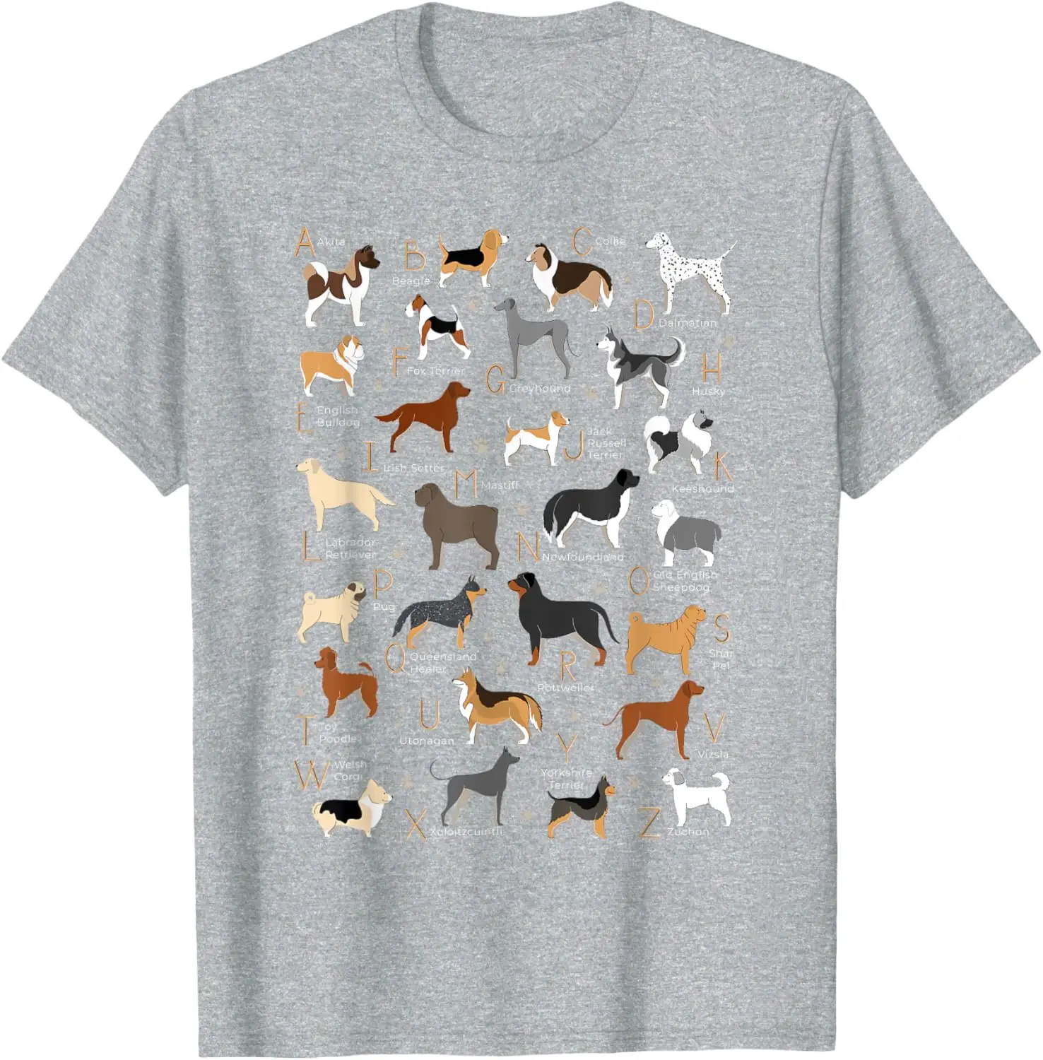 ABC Dog Breeds Identification A-Z Types of Dogs Canine T-Shirt 100% Cotton O-Neck Short Sleeve Summer Casual Mens T-shirt