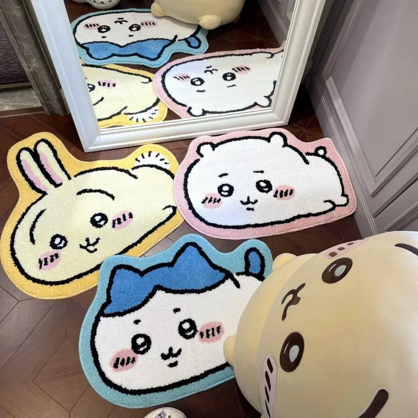 1-3PCS Alfombra de dibujos animados KAWAII, alfombra de felpa de anime Hachiware Usagi, alfombra antideslizante para baño, cojín para coche, decoración suave para sala de estar