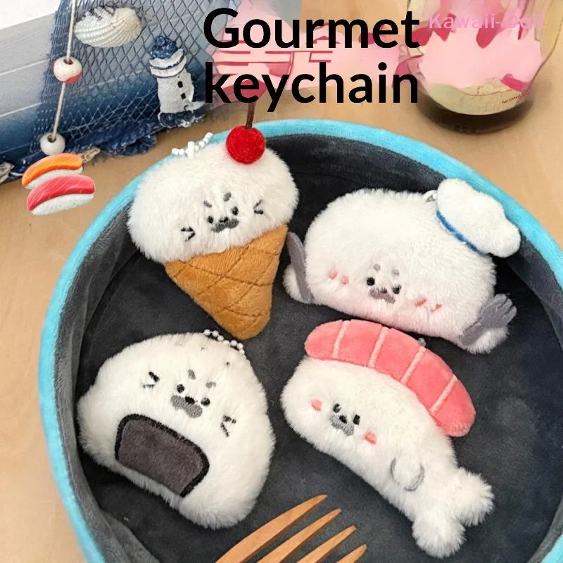 [DO]Cute Creative Food Racket Seal Plush Key Chain Cartoon Fun Animal Seal Pendant Backpack Decorative Pendant Plush Doll[DO]