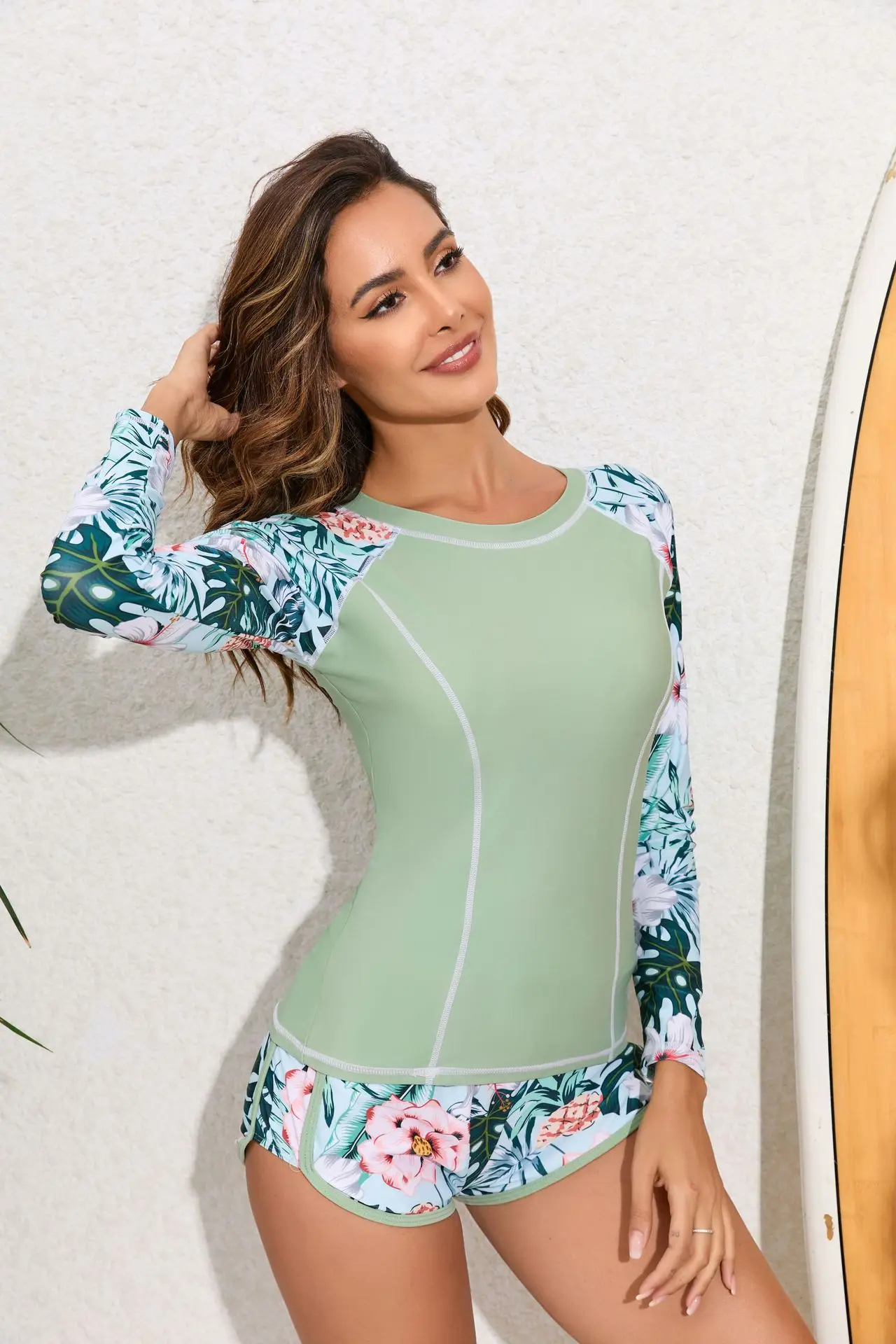 

Two Piece Swimwear Long Sleeve Women Sexy Print Swimwear Tankini Set Long Sleeve Bathing Suits Beach Wear Rashguard Women