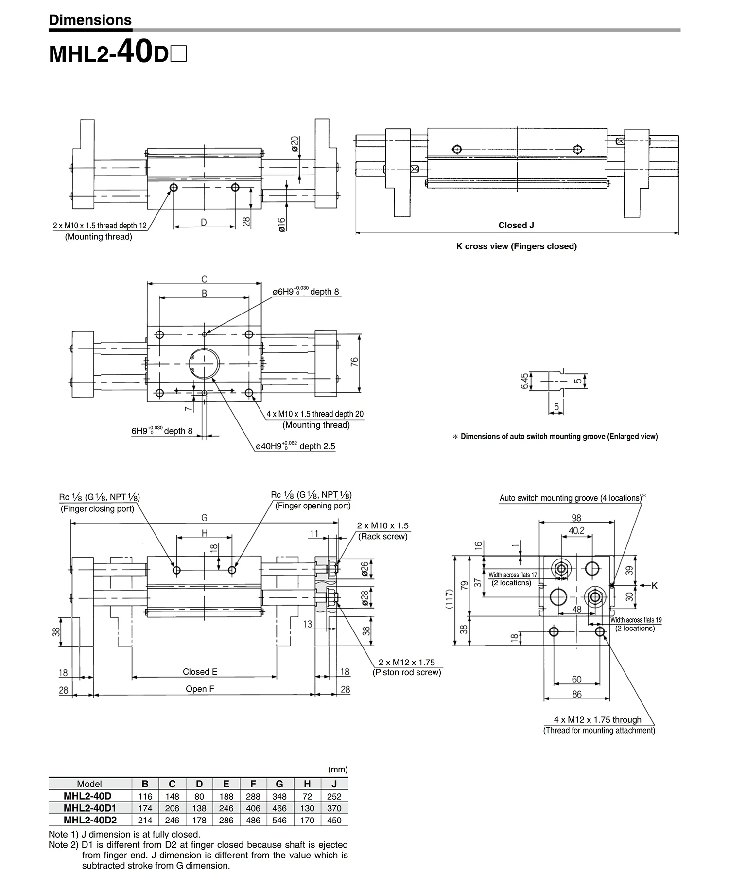Parallel-Luftgreifer der MHL2-Serie, Bohrung 10/16/20/25/32/40 mm, MHL2-10D/16D/20D/25D/32D/40D, 2 Finger, pneumatische Luftgreifer – Detail 17