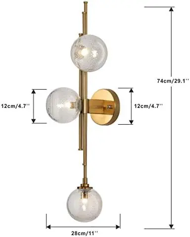 Mid Century Modern Indoor 3-Lights   Sconce Postmodern Smoke Gray Glass  Lamp Brushed Brass Vertically Bathroom Vanity Light Gol